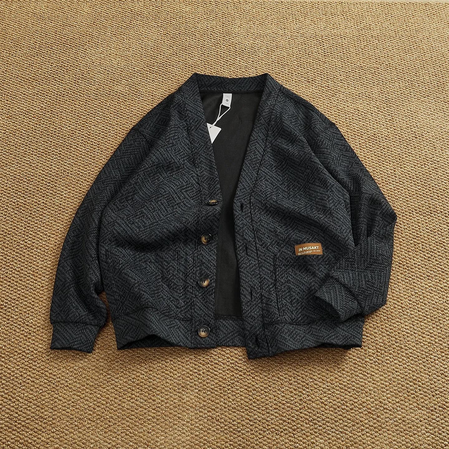 Collarless cardigan sweatshirt men's heavyweight thick autumn and winter casual sweater jacket