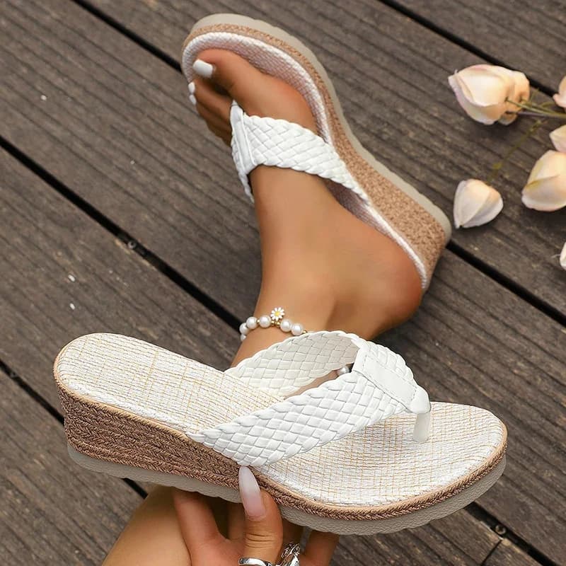 Ciabatte da donna alla moda con zeppa e plateau, sandali estivi 2026, infradito da donna antiscivolo per esterni, ciabatte da spiaggia, Chaussons Femme