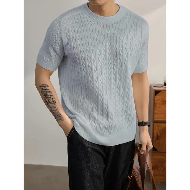 Maglione da uomo a girocollo in maglia, maglia base, capospalla, senza risvolto sulle maniche, altro tessuto resistente