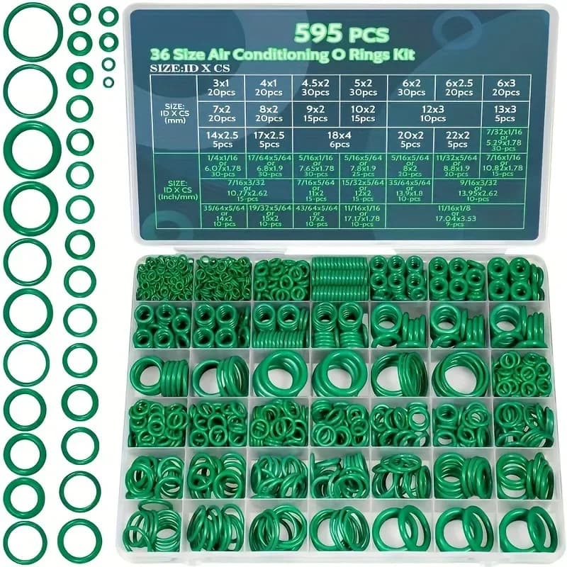 O-ring kit for air conditioning from 595 pieces, rubber O-ring set with 36 size seal for hydraulic compressor repair A/C