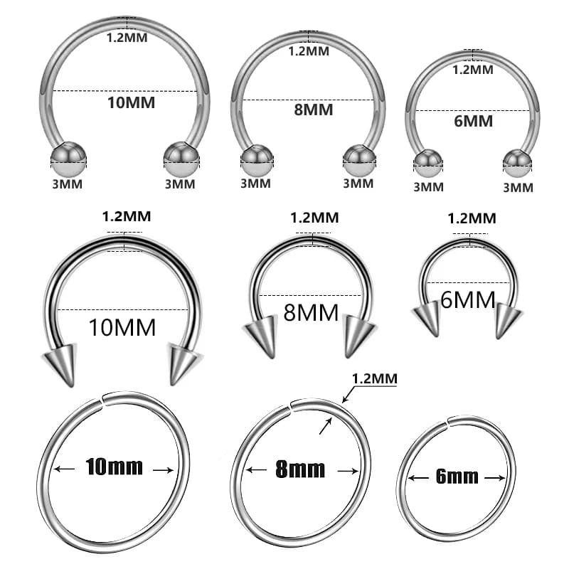 Set di 9 Piercing in Acciaio: Piercing per Orecchie, Helix, Sopracciglia, Labbra, Anelli Labret, Orecchini, Piercing Tragus, Gioielli per il Corpo