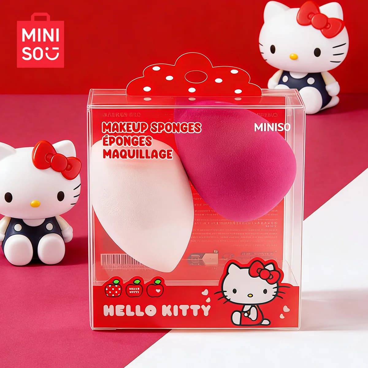 MINISO HelloKitty Apple Season Collection Trucco Uovo Confezione da 2 Spugne in polvere Combinazione asciutta e bagnata