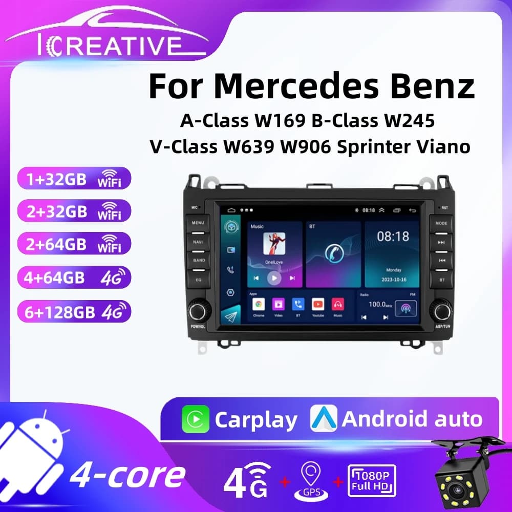 Autoradio Android per Mercedes Benz classe A W169 classe B W245 classe V W639 W906 Sprinter Viano Carplay navigazione multimediale GPS