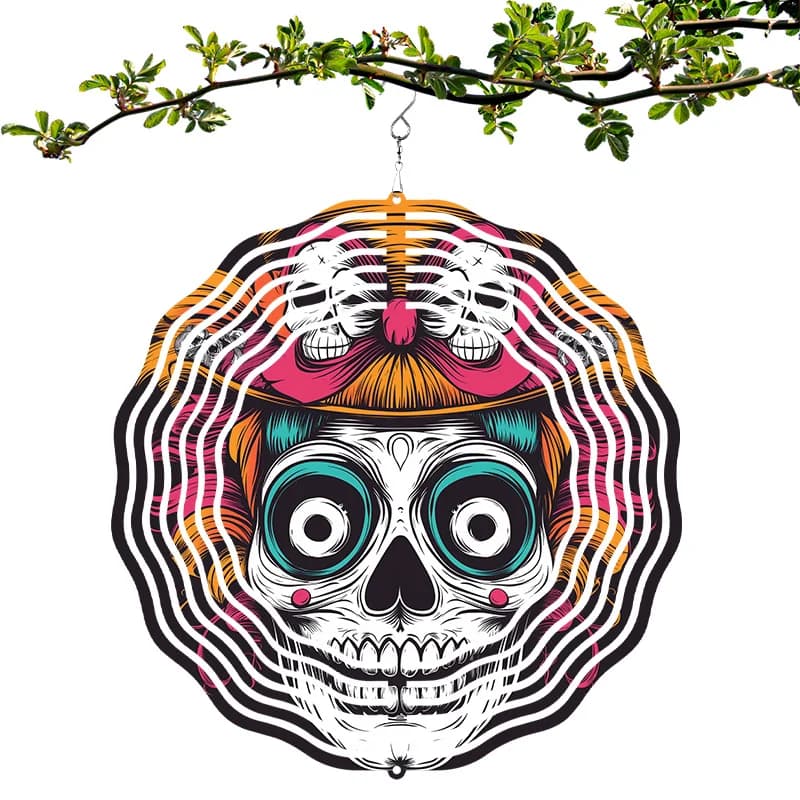 3D Metal Skull Wind Spinner Outdoor Metal Wind Chime, Ideal for Garden Art & Autumn Decor 360° Rotating Hook, No Battery Needed