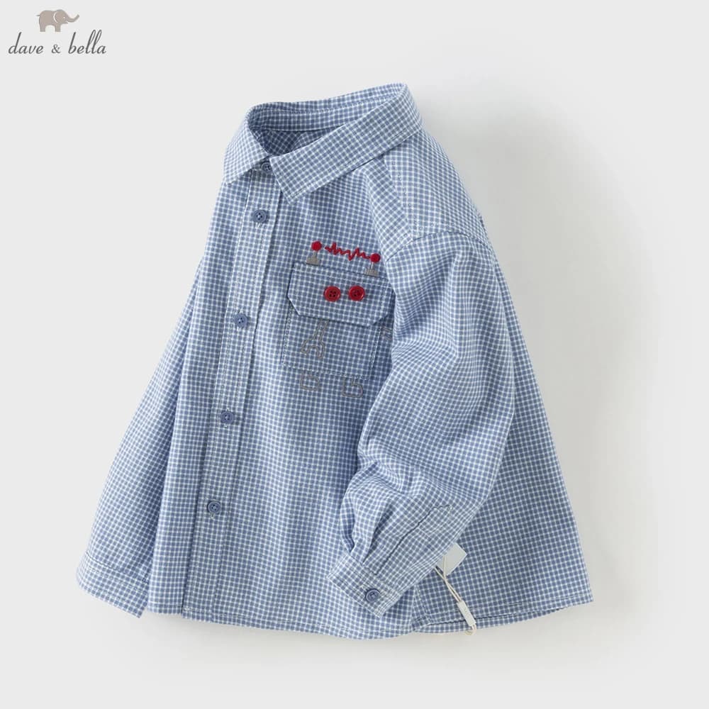 Dave Bella Camicia scozzese autunno-primavera per bambini Ragazzi Casual Camicetta a maniche lunghe da esterno Top Abiti da festa formali DB3253444