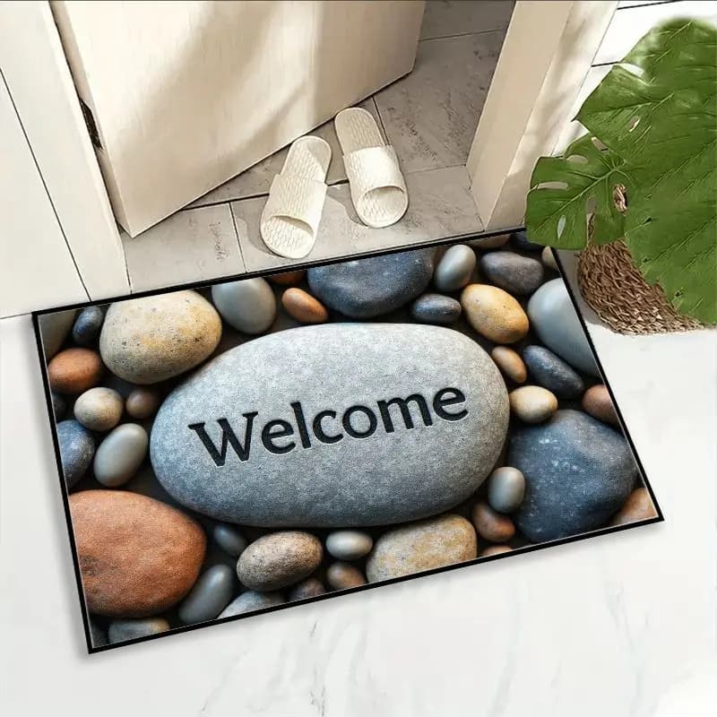 VIKAMA Simulation Pebble Welcome Entrance Mat, Non-Slip Foyer Rug for Bathroom & Home Entry, Textured Floor Carpet