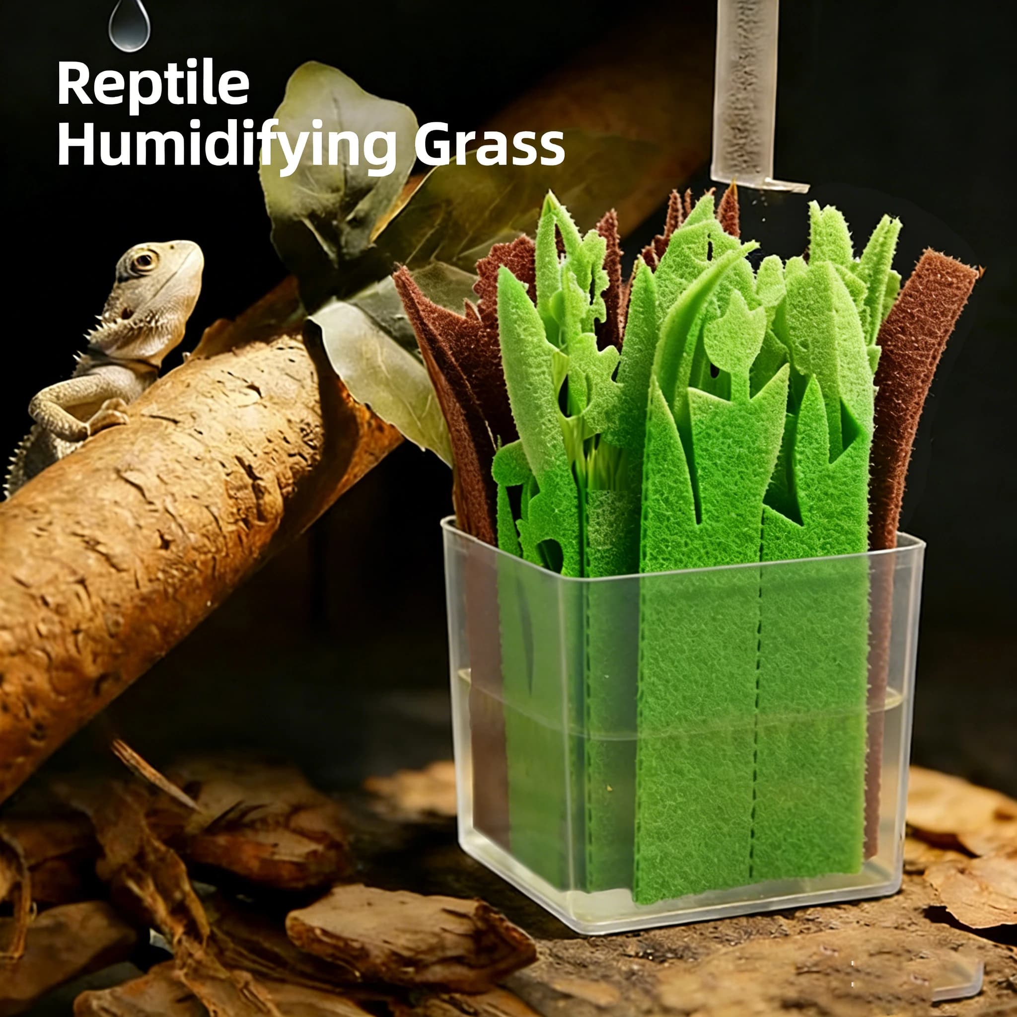 Umidificatore Fisico per Rettili, Decorazione per Terrario, Piante e Erba, Senza Spina, Ideale per Tartarughe, Lucertole e Rettili