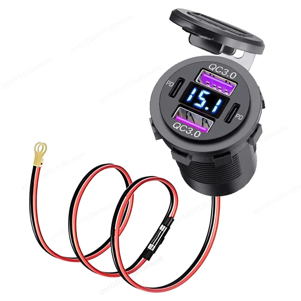12V USB Outlet 4 Ports Car Charger Socket Dual PD USB C & Dual Quick Charge 3.0 Port Waterproof for Car Boat Marine RV ATV Truck