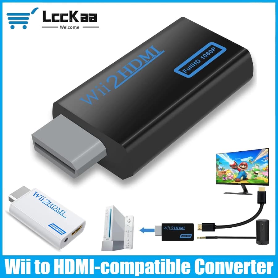 LccKaa HD 1080P Compatible Wii Converter to HDMI WII Adapter to HD with 3.5 mm audio for HDTV monitor display PC with HD cable