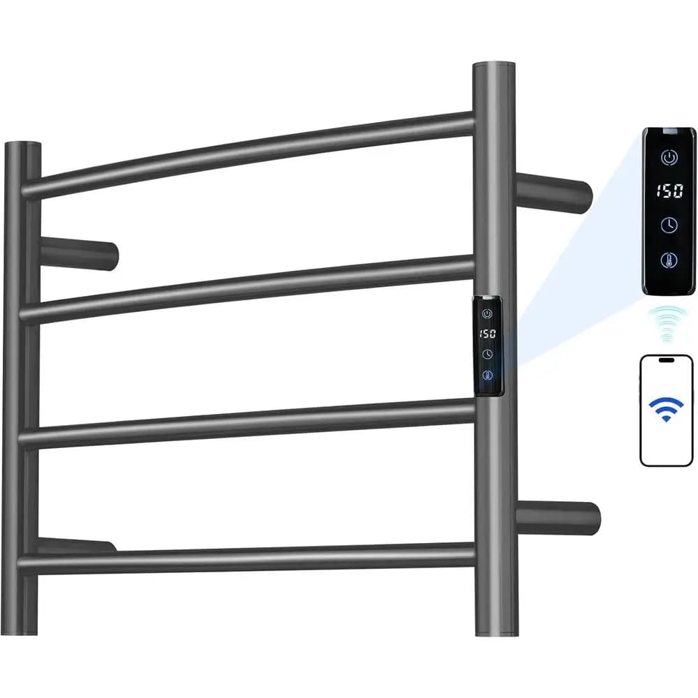 Scaldasalviette da parete in acciaio inossidabile con controllo vocale, 16.54x23.62x5.51 pollici, Grigio Canna di Fucile, 4 Barre