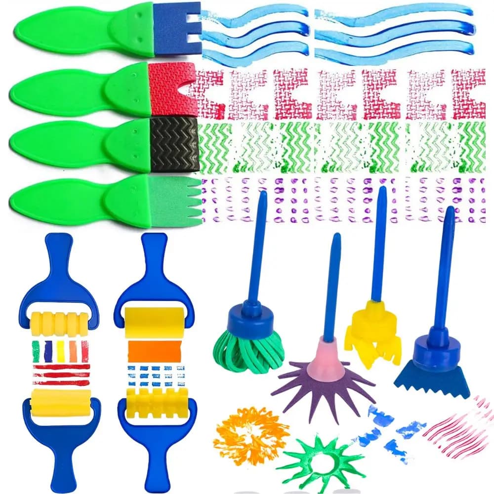 4pcs Sponge Paint Brush Set, Assorted Pattern Foam Roller & Flower Sponge Daubers, DIY Graffiti Painting Tools YMY