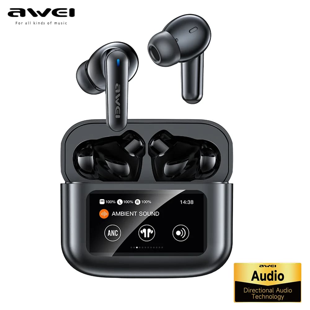 AWEI T56 ANC Auricolari wireless Bluetooth V 5.4 Cuffie con riduzione del rumore Touchscreen LED a colori TWS Sport Headest con microfono