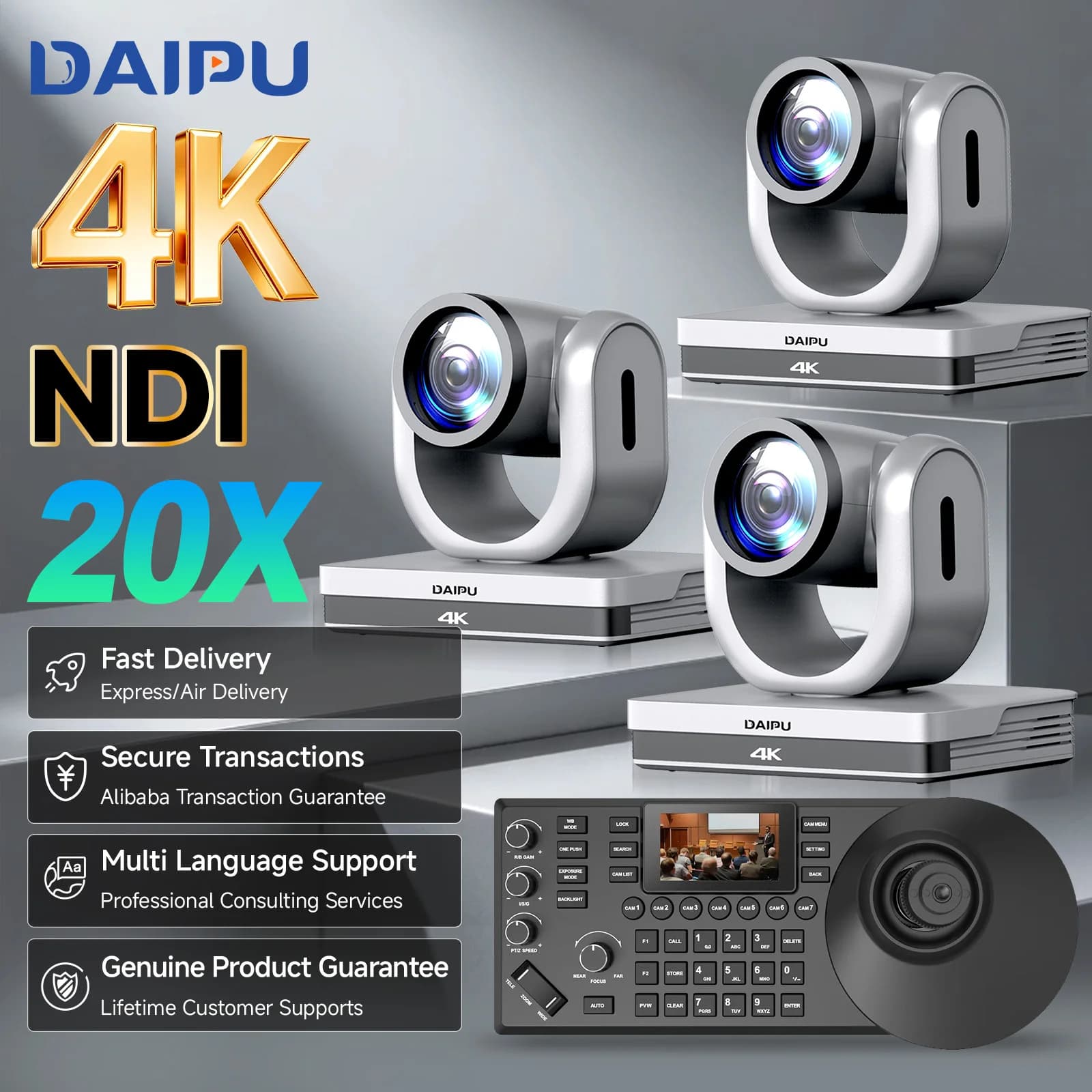 DAIPU PTZ Camera NDI 4K 30X 20X 10X Optical Zoom HDMI SDI USB LAN POE Video Conference Room PTZ Camera for Church Live