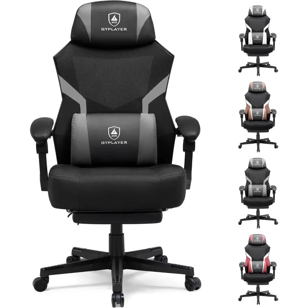 GTRACING Sedia da gaming in tessuto, sedia da gamer traspirante con supporto per la schiena in rete e poggiapiedi, comoda sedia da ufficio ergonomica per computer