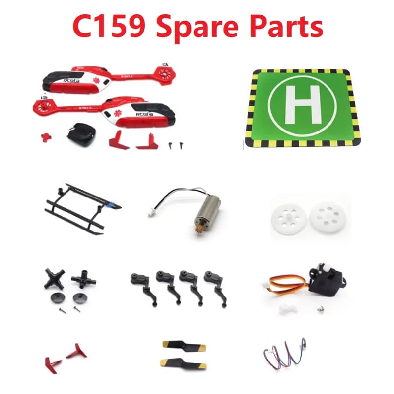 Pezzi di ricambio per RC EAR C159 EC135 RC Corpo dell'elicottero Shell Elica Lama di coda Testa del rotore Motore Scheda ricevente Carrello di atterraggio