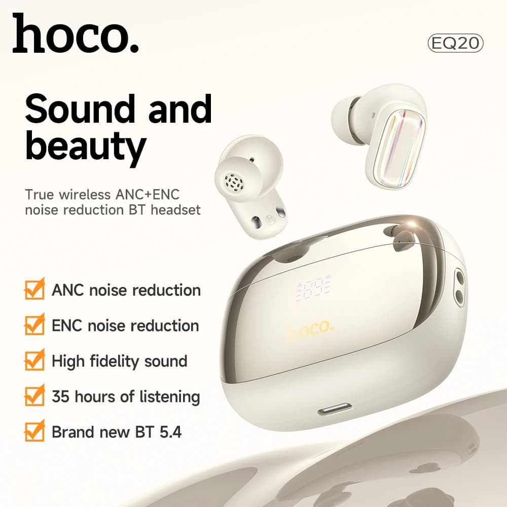 HOCO EQ20 ANC ENC Cancellazione del rumore Auricolari wireless Bluetooth 5.4 Supporto Dual Connect HiFi Stereo Musica Sport Auricolare in-ear