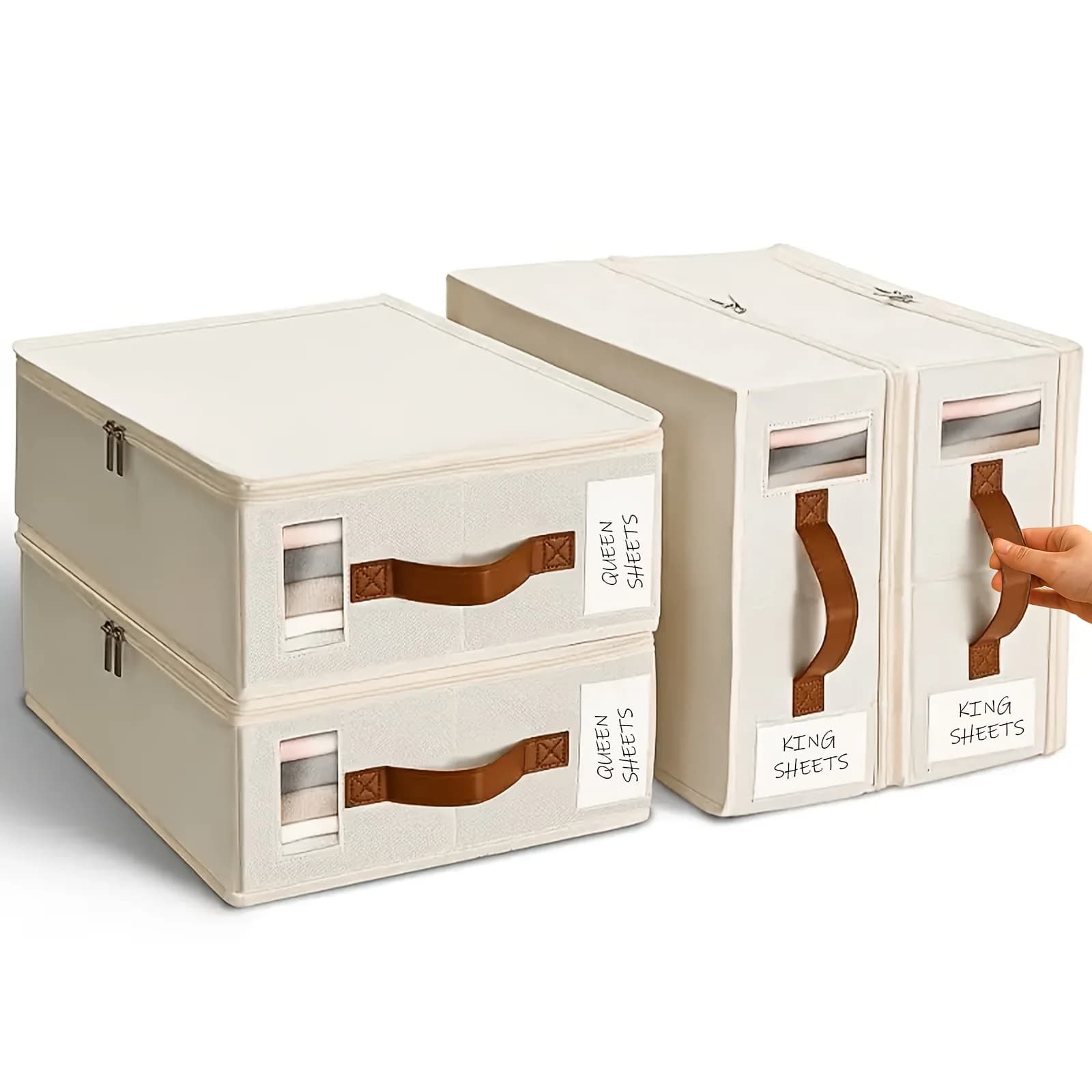 Organizzatore per lenzuola da 4/8 pezzi, scatole portaoggetti per lenzuola e scatole portaoggetti per vestiti, adatte per armadi, sotto i letti e nei ripostigli, possono contenere vestiti, lenzuola, piumoni, ecc., scatola con finestra trasparente, contenitori sotto il letto.