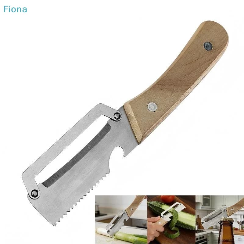 ☽Multifunctional Vegetable Peeler with Wooden Handle,5-in-1 Stainless Steel Peeling Knife for Kitchen,Fruit & Bottle Opener