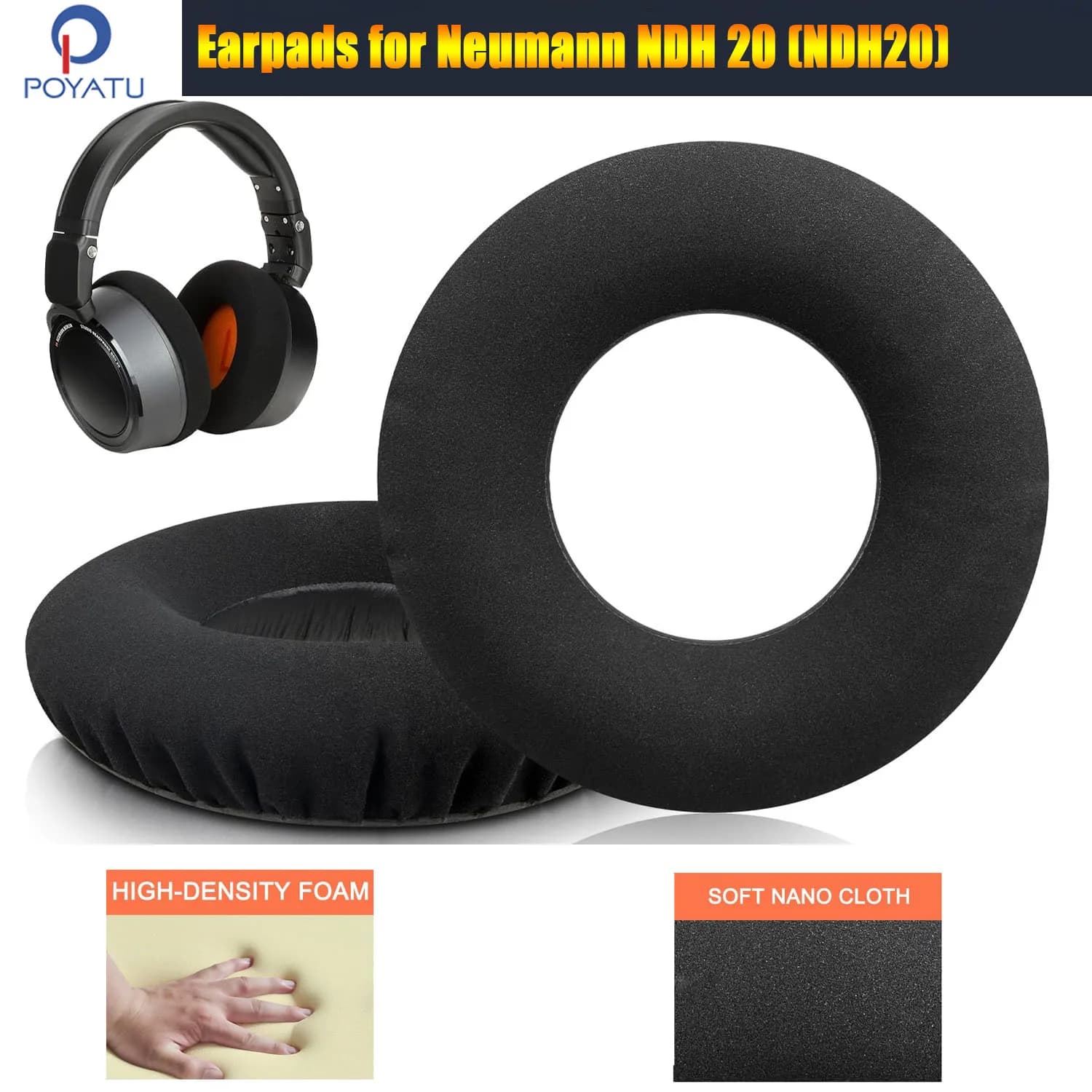 Poyatu Cuscinetti per Neumann NDH 20 NDH20 Studio Cuffia Nano Pelle Memory Foam Spugna Cuscinetti auricolari Cuscini Paraorecchie Parti di riparazione
