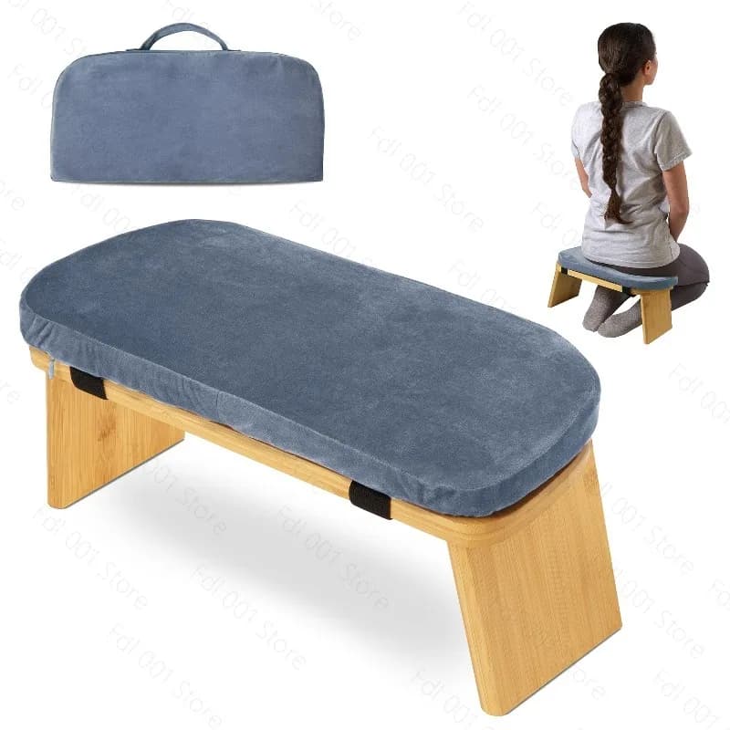 Wooden Yoga Block Meditation Cushion Foldable Kneeling Stool for Stretching