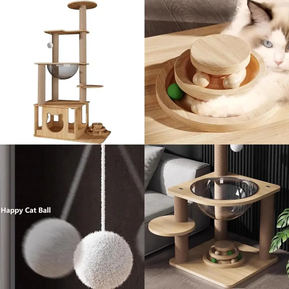 Albero per gatti ispirato alla capsula spaziale compatta con tiragraffi, piattaforma di salto, giocattolo giradischi per gatti piccoli - Stabile e durevole F