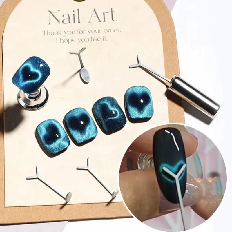 Set di magneti per unghie Cat Eye con disegni di precisione a forma di cuore e lingotti a forma di Y, accessori per nail art inodore per la lucentezza magnetica straordinaria