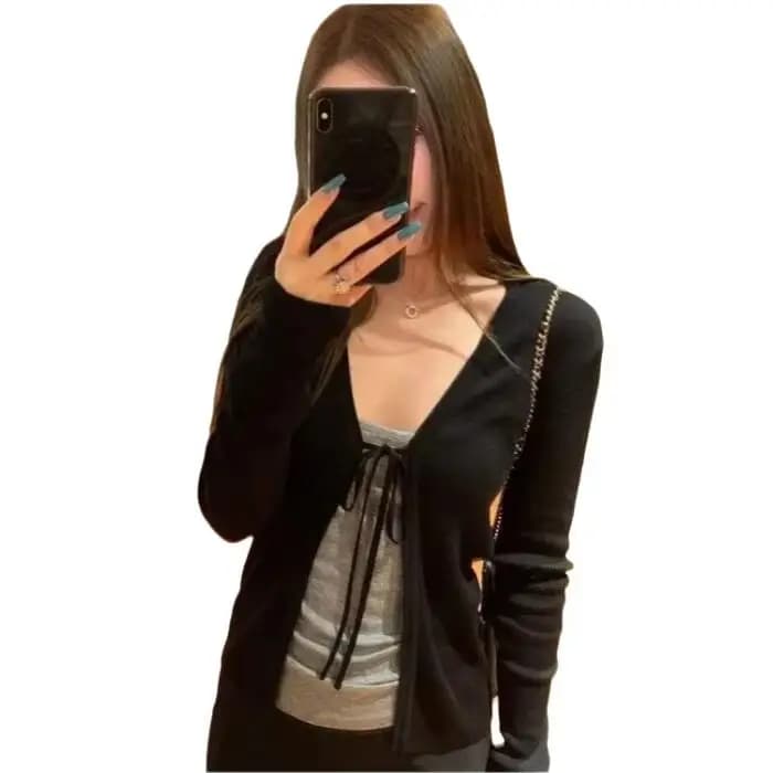 Women's Knitting Thin Long Sleeve Cardigan Spring Autumn Fashion Vintage Bandage Sweater Jacket Casual Top for Ladies