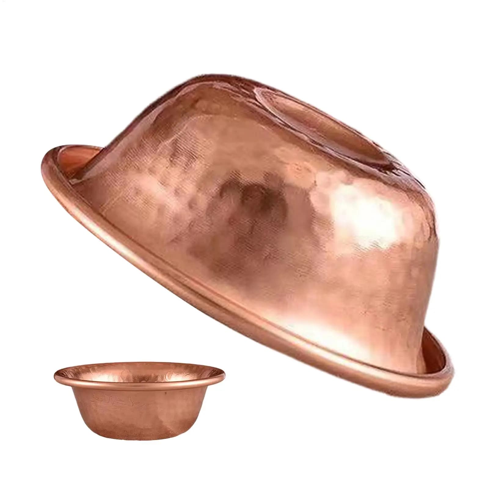 Copper Pet Water Bowl Hammered Stackable No-Coating Wide Metal Cat Food Water Bowl for Home Kitchen Garden Balcony Lounge Patio