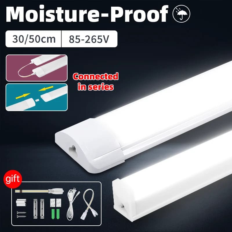 Tubo luminoso a LED a prova di umidità 50/30 cm Luci da cucina 20W 10W 6W Illuminazione per armadio Cucina Bagno Camera da letto Apparecchio a tubo 220V 110V