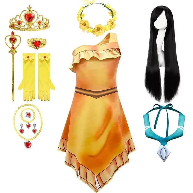 Fancy sexy Princess pocahontas costume Indian Cosplay costumes for ren halloween costumes Dress wig necklace