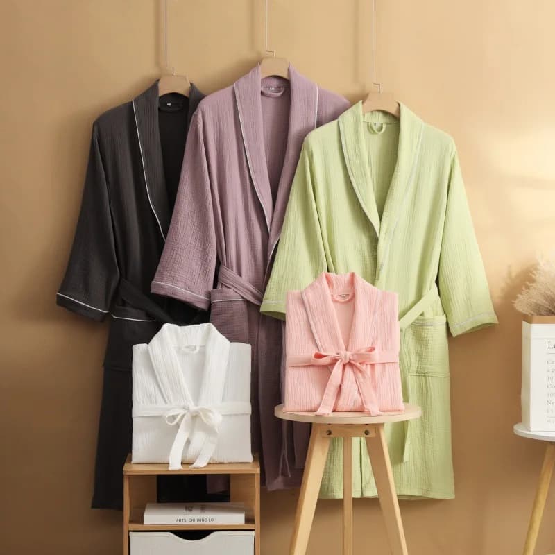 Dress with double layer cotton gauze night dress Comfortable kimono bathrobe in solid color Night dress for pair Clothing for home Large pyjamas