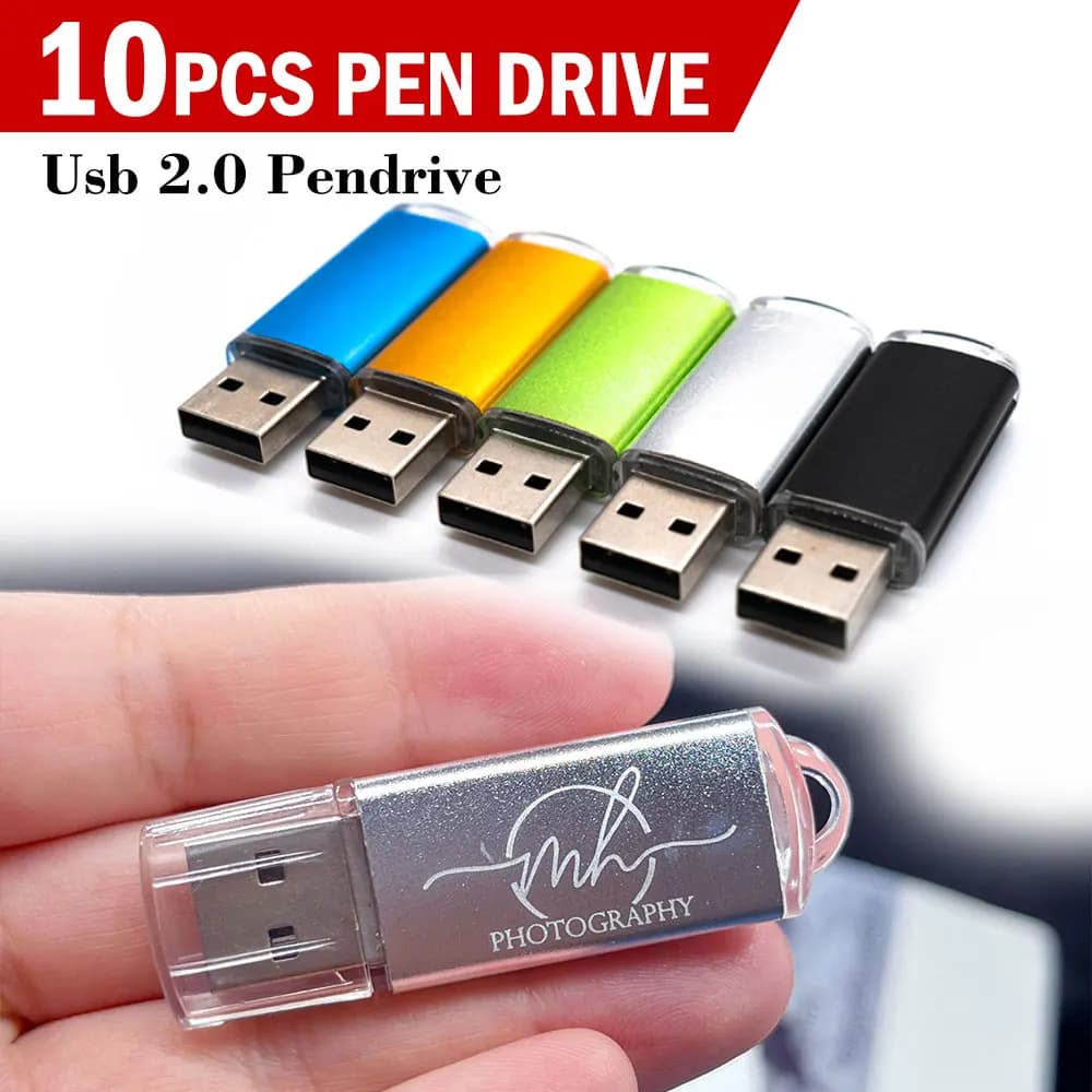 10 Pezzi/Lotto Chiavetta USB 2.0 Personalizzata con LOGO, 8GB 16GB 32GB 64GB, Penna USB 1GB 2GB per Smartphone/PC