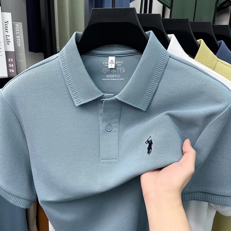 Polo a maniche corte in seta e cotone di marca di lusso nuova collezione estiva con ricamo Paul Pony T-shirt da uomo casual business traspirante