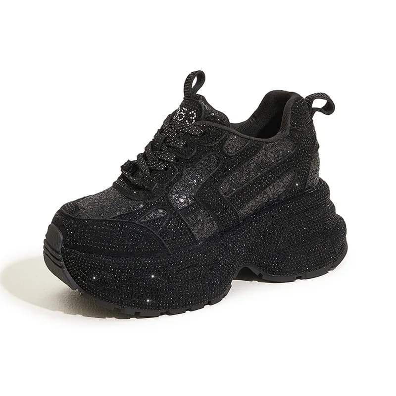 Nuove Sneakers Chunky da Donna 2025, 8cm, Moda Autunnale con Strass Luccicanti, Suola Spessa, Scarpe con Piattaforma Alta
