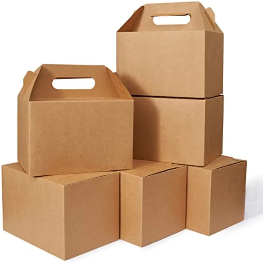 Confezione da 50 Scatole Regalo Grandi con Manici, Scatole Regalo in Cartone Kraft 9x6x6, Scatole per Bomboniere, Scatole Stile Fienile, Scatole da Asporto Riciclabili per Pranzo
