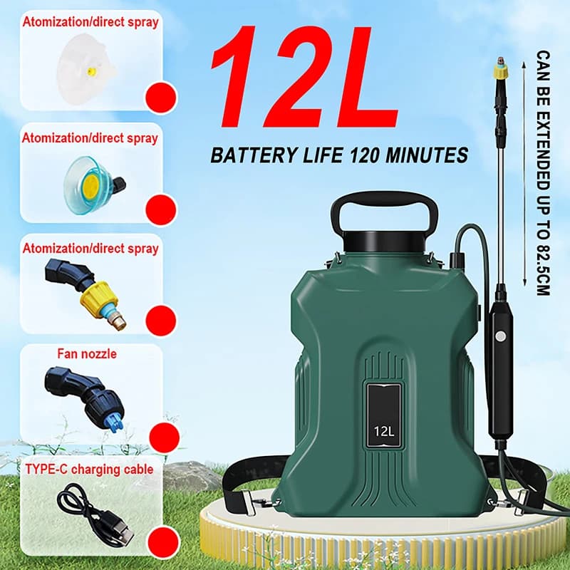 High Quality 12L Electric Sprayer 2500mAh Battery High Pressure Sprayer Portable Agriculture Garden Watering, Disinfect Tools