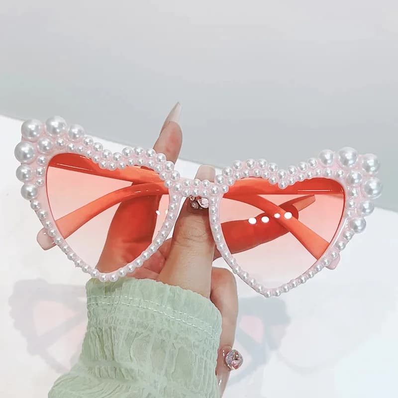 Luxury Pearl Heart Sunglasses Women Lovely Party Wedding Ladies UV400 Sun Shades Bridesmaid Brides Glasses