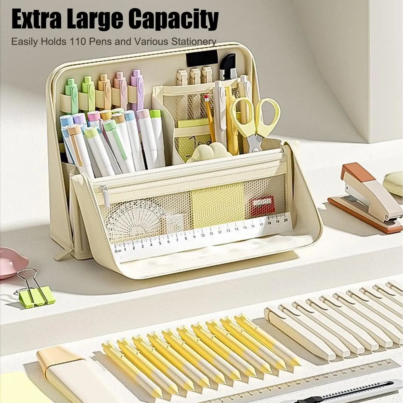 Large Pencil Case Aesthetic Waterproof Organizer Box Standing Pen Holder Stationery Supplies for Home College Students