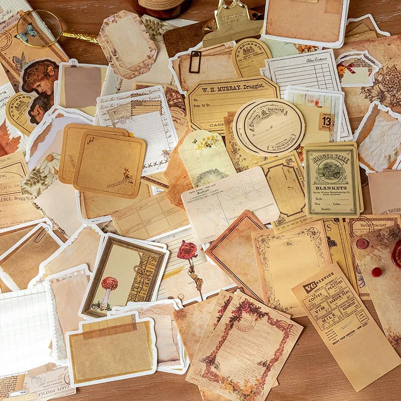 JIANQI 100 pezzi di carta per decorazioni vintage Fai da te Materiale per scrapbooking Etichette di carta per diario Notebook Planner Forniture artigianali fatte a mano