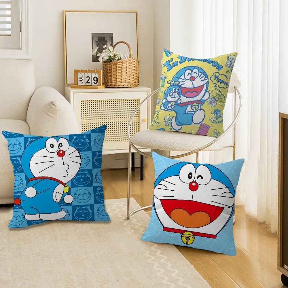 Divertente fodera per cuscino con cartoni animati Doraemon, cuscini decorativi in poliestere per divano, cuscini decorativi per la casa