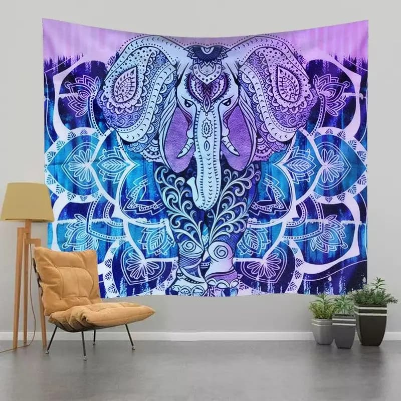 VIKAMA Psychedelic Purple Tie Dye Tapestry - Detailed Tribal Line Art Spiritual Wall Hanging