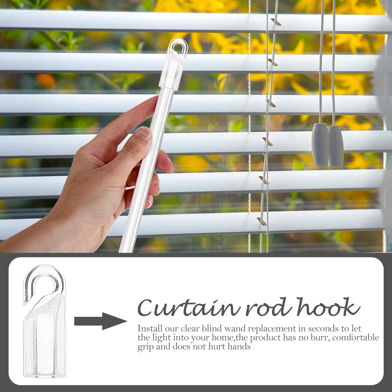 24Pcs Transparent Blind Wand Tip Hooks Premium PVC Material for Vertical Blinds Easy Install Curtain Rod Hook Blind Hanger
