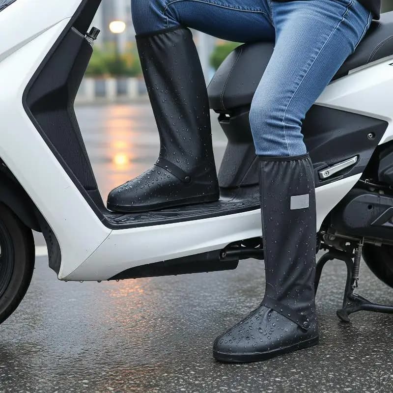 High-Tube Rain Boot Covers Waterproof Reflective Strips Reusable Adult Shoe Covers for Mountain Climbing Fishing