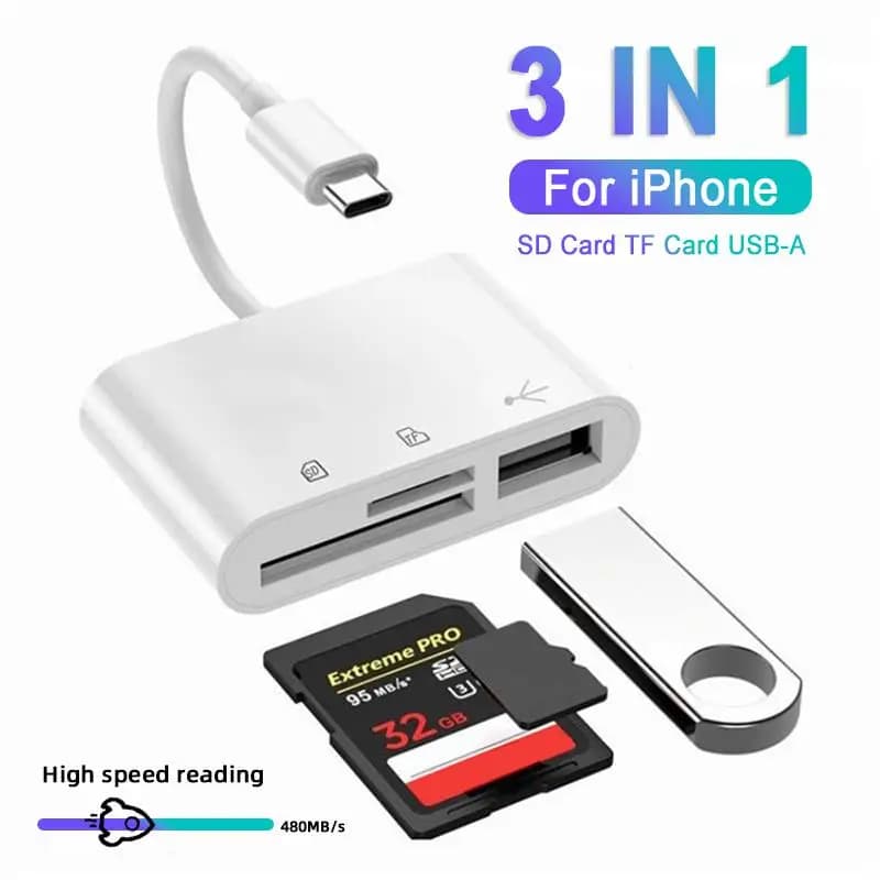 Lettore di schede SD USB C per telefono Tipo C Lettore di schede SD TF CF 3 in 1 Adattatore per lettore di schede CF di tipo C Lettore di schede per fotocamera Plug and Play