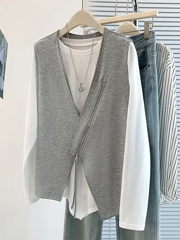 Autumn 2026 plus Size Casual Loose Versatile Design Slimming Two-Piece Set Vest T-Shirt Ensemble Comfortable Classic Style