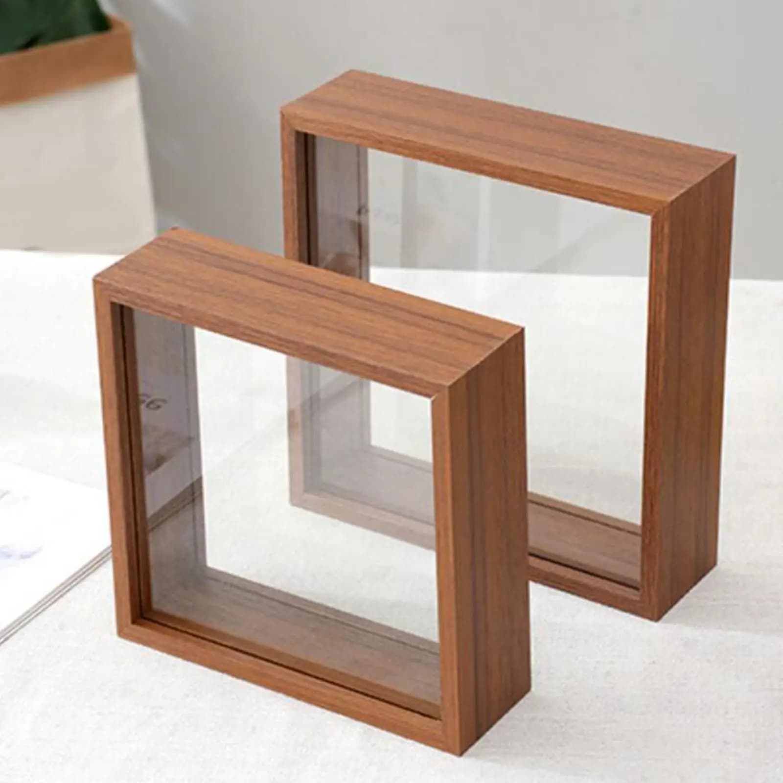 Wood Shadow Box Frame Tabletop Ornament Memory Box Floating Picture Frame for Handicrafts Pictures Awards Flower Wedding Photos
