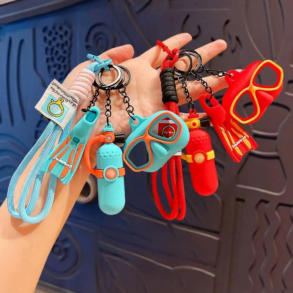 Funny Diving Series Keychain Summer Diving With Fins Swimming Goggles Oxygen Cylinder Backpack Keyring Diving Enthusiast Gifts