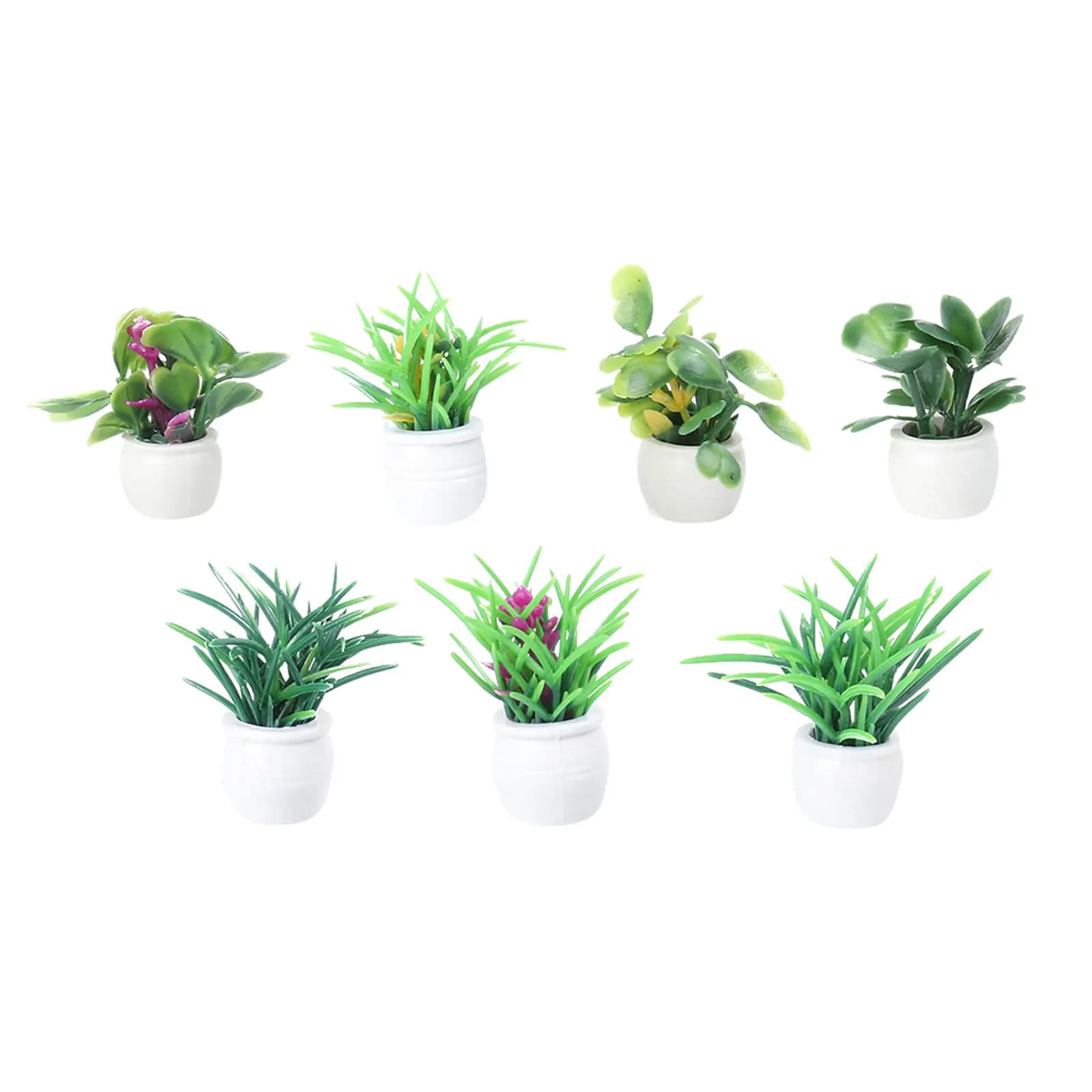 Set of 7 Plants in Miniature Vase, Artificial Bonsai, Garden Decoration, Desk Ornament, Micro Landscape