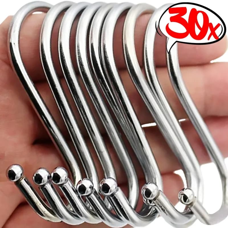 30/10PCS S-shaped hooks Stainless steel hooks Hanging hooks for bags Clothes caps Towels for kitchen Bathroom holders