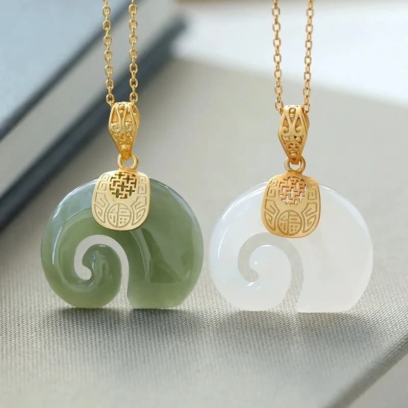 Boutique Natural Stone Hetian Jade Elephant Gold Plated Chain Necklace 18K Gold Ride Jewelry for Women Anniversary Birthday